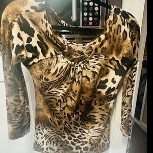 Boston Proper Cut Out Top Womens S Multi Leopard